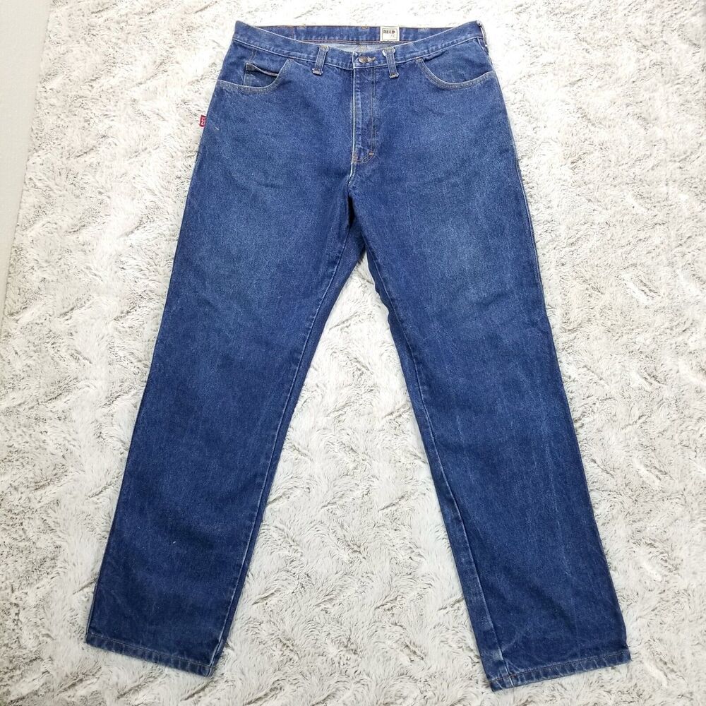 Reed Fr Jeans Mens 38x34 Blue Straight Workwear Flame Resistant Dark Wash Cotton